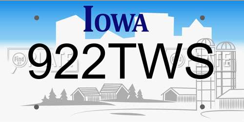 922TWS Iowa License Plate