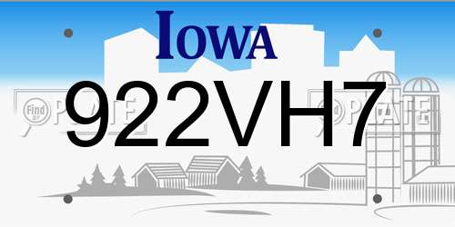 922VH7 Iowa License Plate