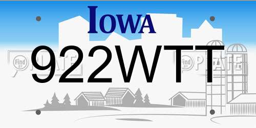 922WTT Iowa License Plate