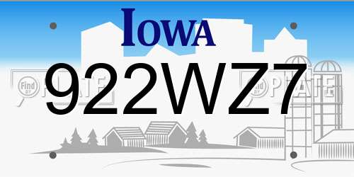 922WZ7 Iowa License Plate