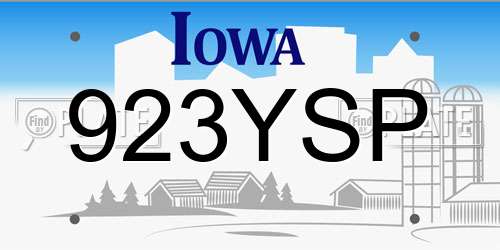 923YSP Iowa License Plate