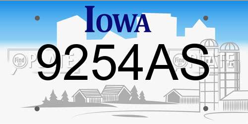 9254AS Iowa License Plate