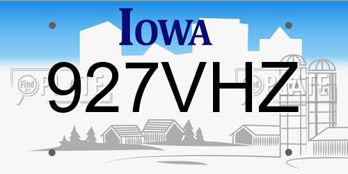 927VHZ Iowa License Plate