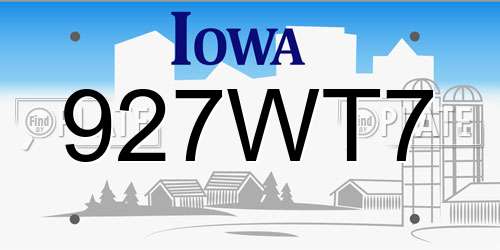 927WT7 Iowa License Plate