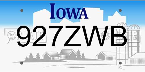 927ZWB Iowa License Plate