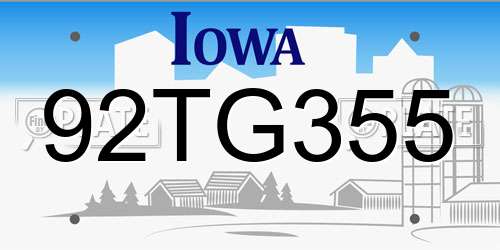 92TG355 Iowa License Plate