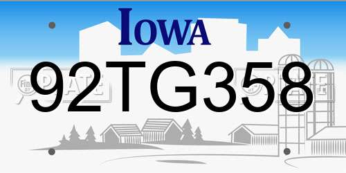 92TG358 Iowa License Plate