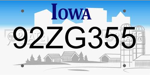 92ZG355 Iowa License Plate
