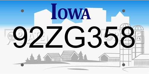 92ZG358 Iowa License Plate