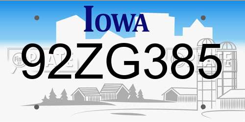 92ZG385 Iowa License Plate