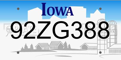92ZG388 Iowa License Plate