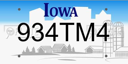 934TM4 Iowa License Plate