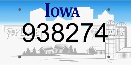 938274 Iowa License Plate