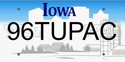 96TUPAC Iowa License Plate