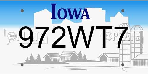 972WT7 Iowa License Plate