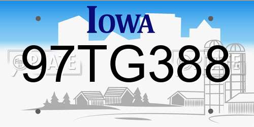 97TG388 Iowa License Plate