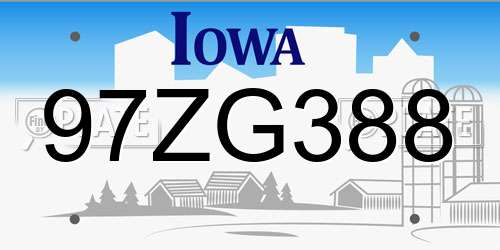 97ZG388 Iowa License Plate