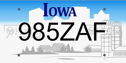 985ZAF Iowa License Plate