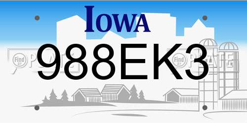 988EK3 Iowa License Plate
