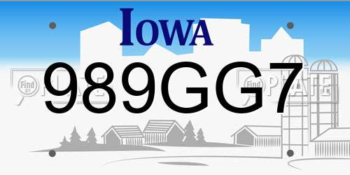 989GG7 Iowa License Plate