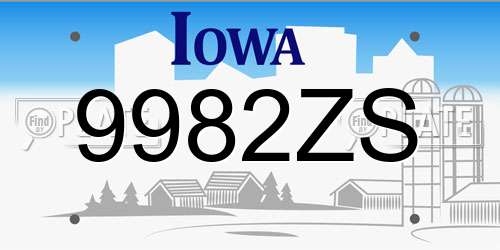 9982ZS Iowa License Plate