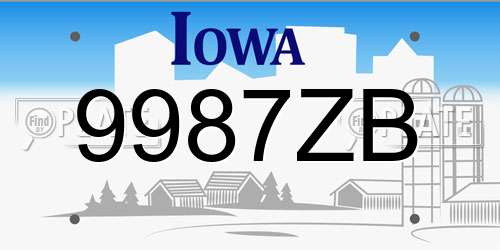 9987ZB Iowa License Plate