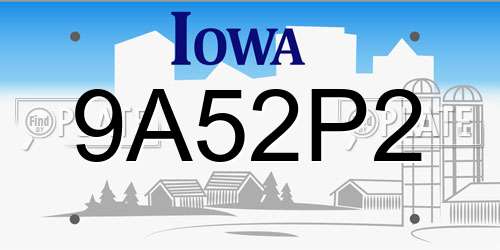 9A52P2 Iowa License Plate