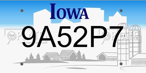 9A52P7 Iowa License Plate