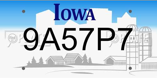 9A57P7 Iowa License Plate