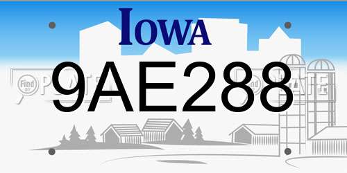 9AE288 Iowa License Plate
