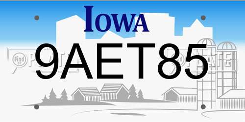 9AET85 Iowa License Plate