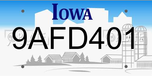 9AFD401 Iowa License Plate