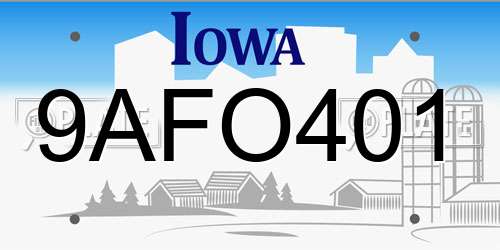 9AFO401 Iowa License Plate
