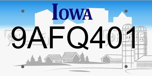 9AFQ401 Iowa License Plate