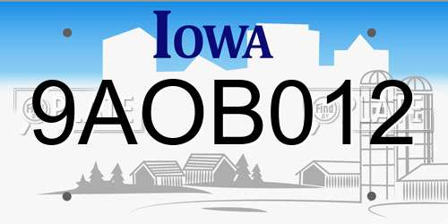 9AOB012 Iowa License Plate