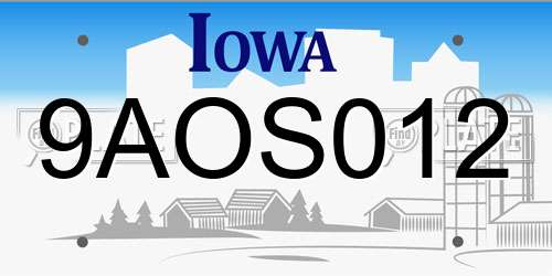 9AOS012 Iowa License Plate