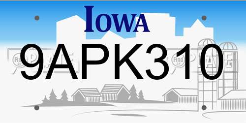 9APK310 Iowa License Plate