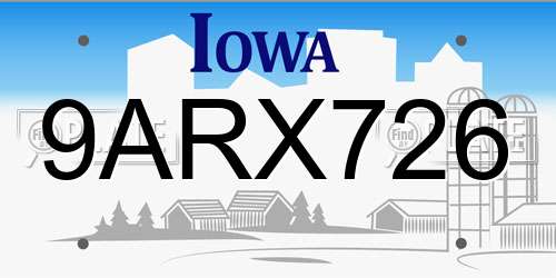 9ARX726 Iowa License Plate