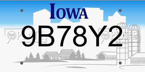 9B78Y2 Iowa License Plate