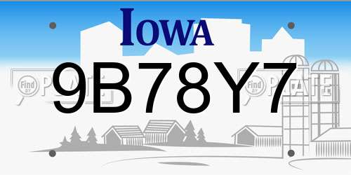9B78Y7 Iowa License Plate