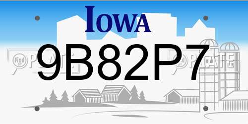 9B82P7 Iowa License Plate