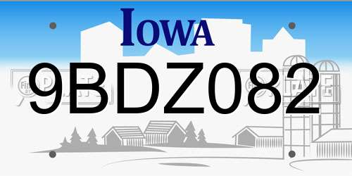 9BDZ082 Iowa License Plate
