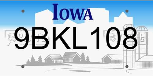 9BKL108 Iowa License Plate