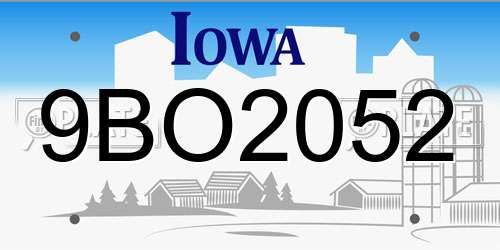 9BO2052 Iowa License Plate
