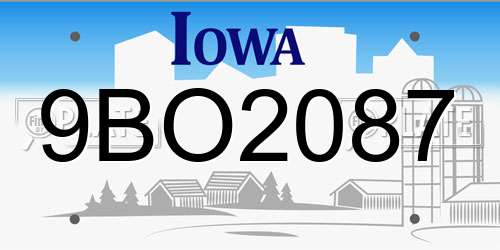 9BO2087 Iowa License Plate