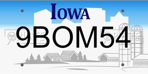 9BOM54 Iowa License Plate