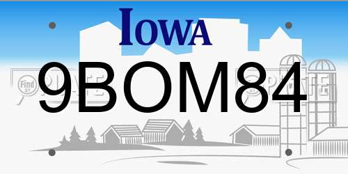 9BOM84 Iowa License Plate