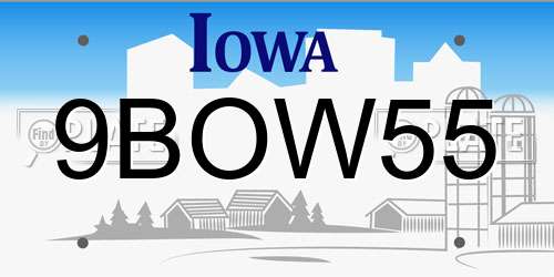 9BOW55 Iowa License Plate