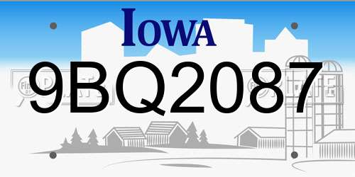 9BQ2087 Iowa License Plate