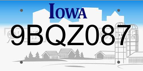 9BQZ087 Iowa License Plate